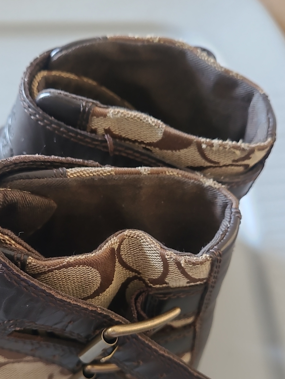 Coach Brown Monogram High-Top Sneakers with Dark Brown Trim Size 7.5 - Picture 10 of 12